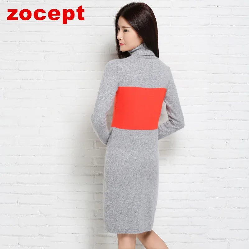 zocept Fashion New Slim Clothing Female Long Sweater Knitted Cashmere Blend Turtleneck Pullovers Women Winter Soft Warm Dress