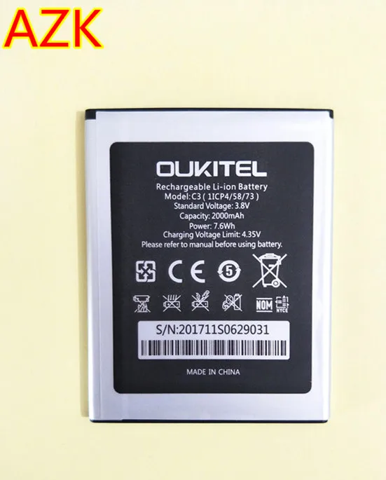 AZK Высокое качество 2000 мАч Oukitel C3 батарея для Oukitel C3 телефон батарея+ номер отслеживания