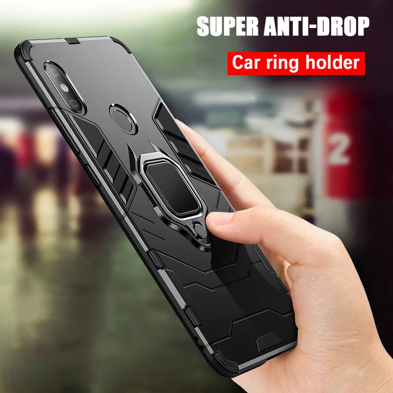 

Luxury Shockproof armor case For xiaomi mi 8 A1 A2 mi8 redmi note 5 case with ring stand back cover support Car Magnetic Holder