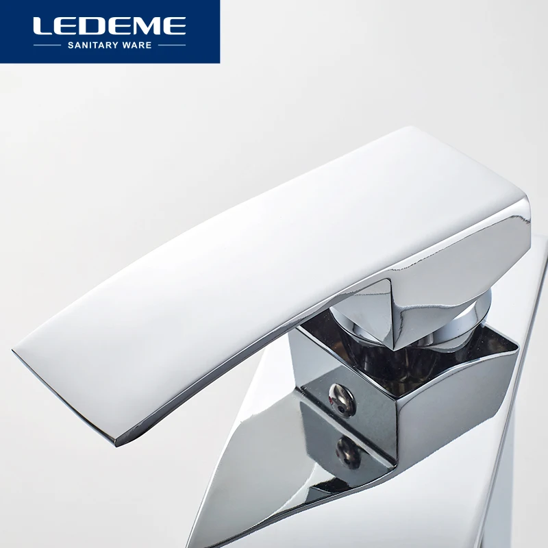 LEDEME, латунный кран для раковины, плоский водопад, дизайн, на бортике, один держатель, на одно отверстие, для ванны, для раковины, смесители для ванной комнаты, смеситель