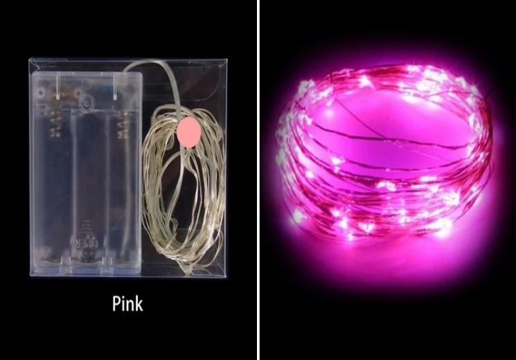 Silver wire LED string light-pink