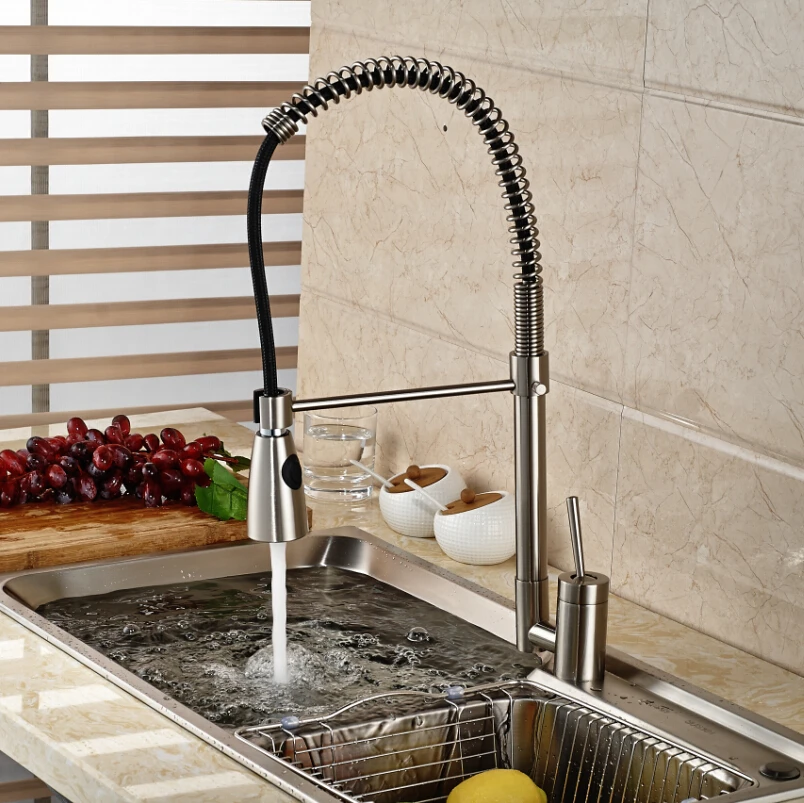 

Promotion Kitchen Sink Faucet Stretch Spring Pull-down Nickel Mixer Taps With Two Functions