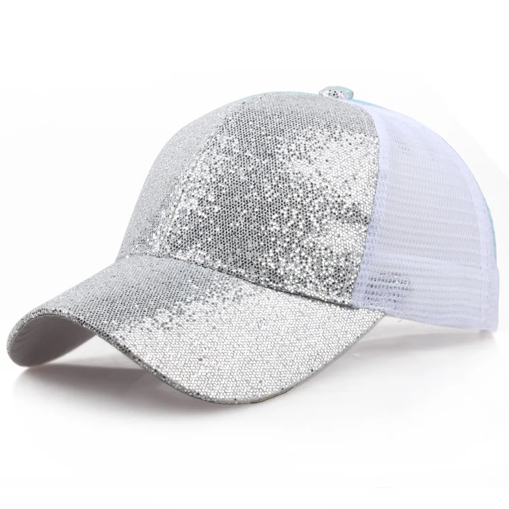 Glitter Ponytail Baseball Cap Unisex Sequins Shiny Hat Sun Caps Mesh Summer Hat Female Adjustable Hip Hop#Zer