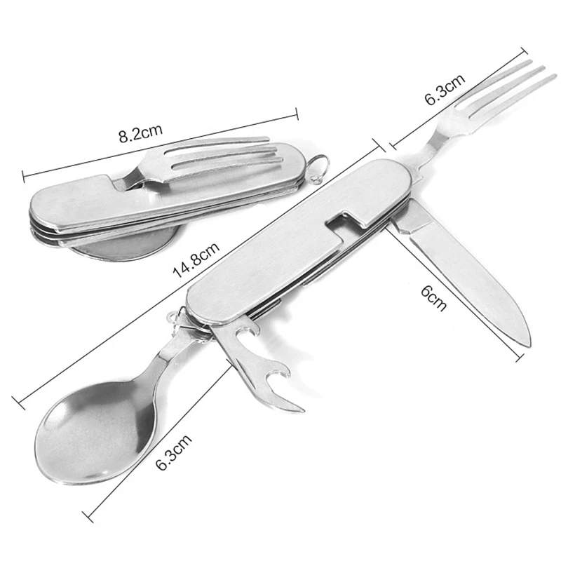 Портативный складной нож для пикника вилка ложка наборы открывалок многофункциональные Серебристые сервировочные приборы из нержавеющей