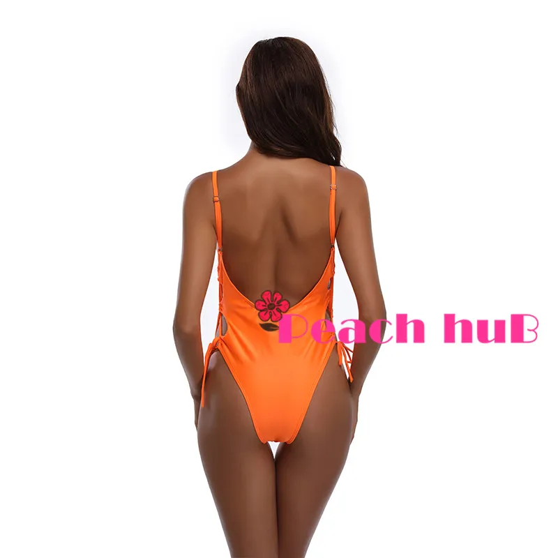 Woman Plus Size Backless Sport Swimsuit Bright Orange Swimsuits One Piece Solid Monokini Bathing Suit Swimwear (1)