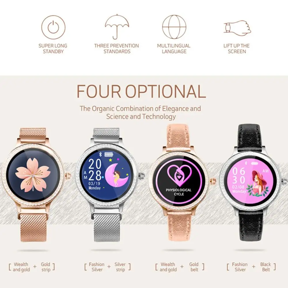 

M8 Women Smart Watch 1.04Inch Heart Rate Monitor IP68 Waterproof Steel Strap Fitness Brecelet Health Wearable Wristband PK H8 Q8