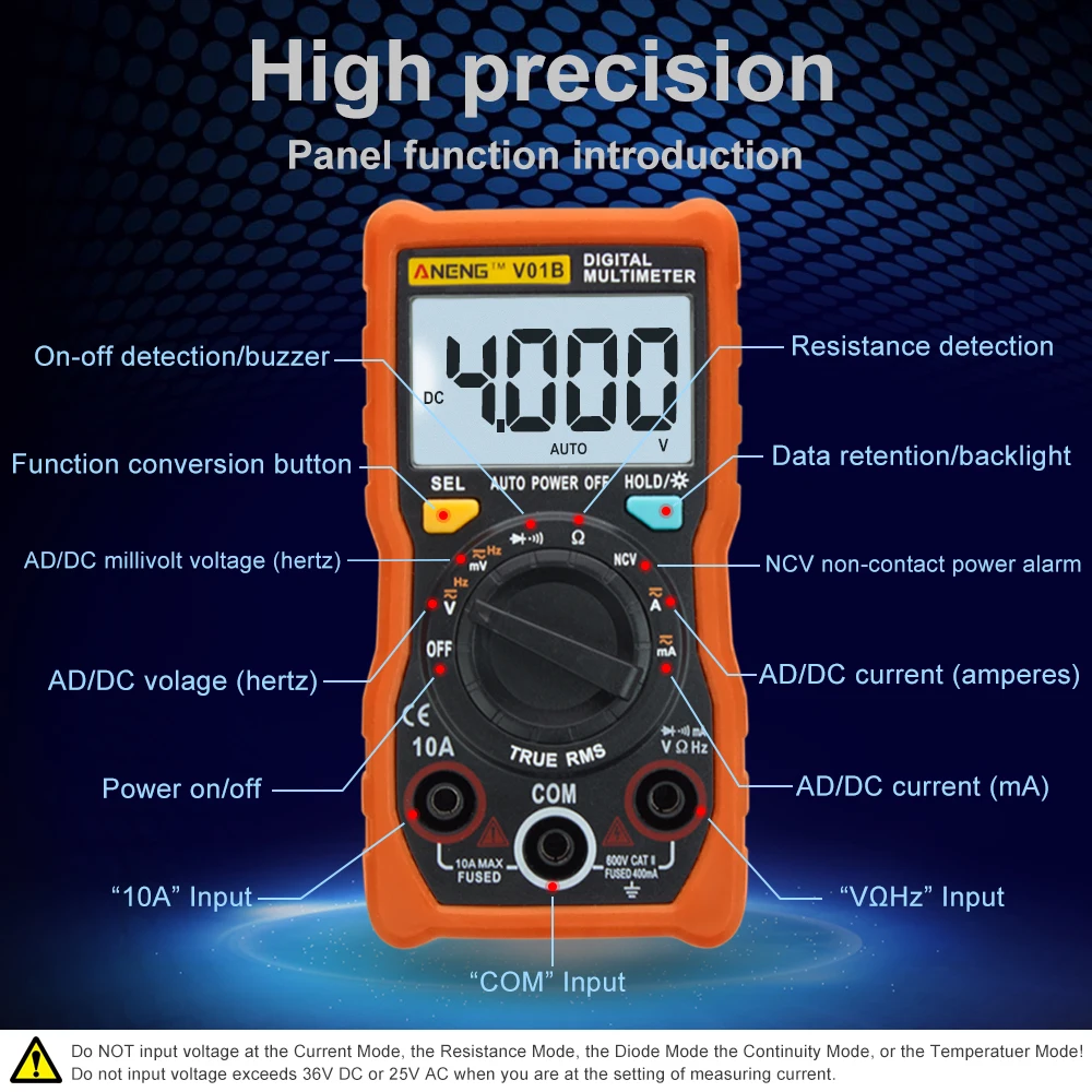 

ANENG V01B 4000 Counts Digital multimeter comprobador automotive electrical dmm transistor tester capacitance meter test point