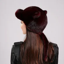 Сексуальная меховая шапка женские меховые козырьки шляпы Зимние из натурального меха норки материал подарок для подруги европейский и американский стиль EA4050-12