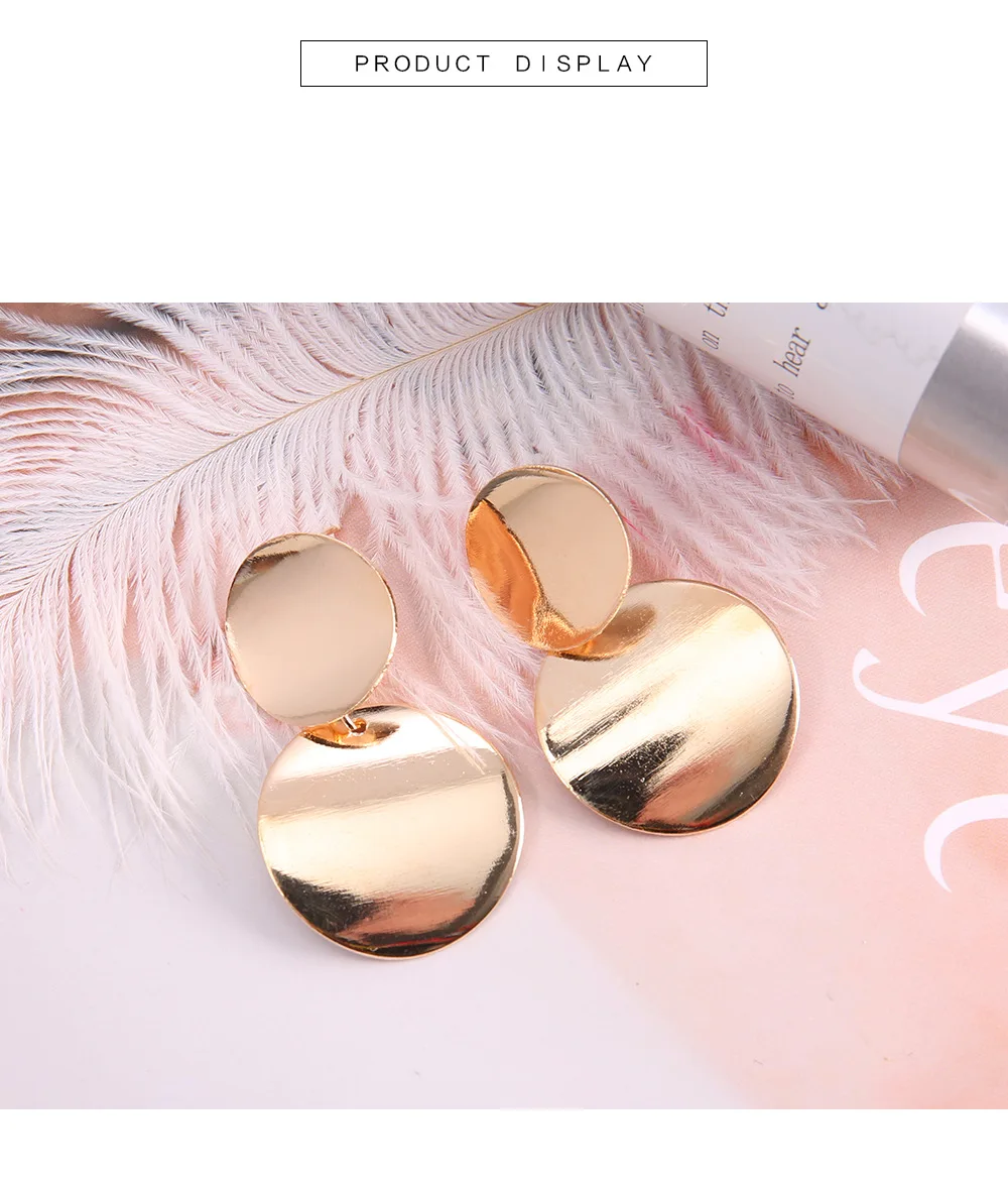 11 Punk Double Circle Metal Round Coin Disc Dangle Earrings For Women Gold Silver Jewelry Simple Geometric Drop Dangle Earrings