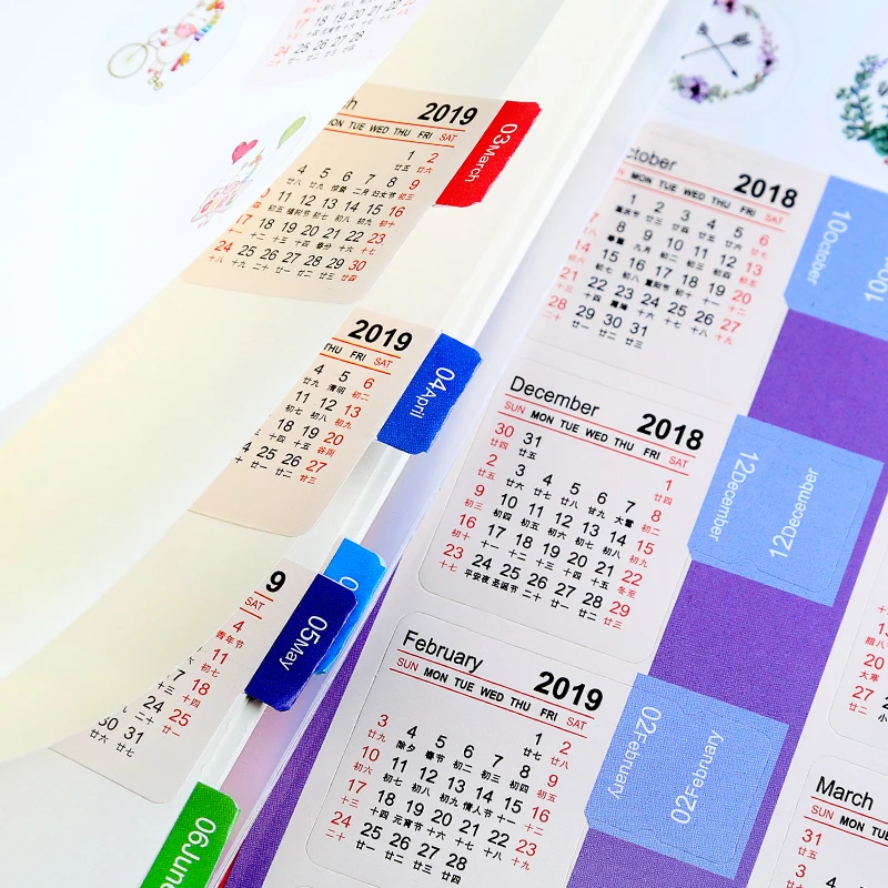 2019 Year Calendar Stickers Notebook Calendar Bookmark Planner Accessories Decorative Stickers Label Calendar Stationery 2pcs