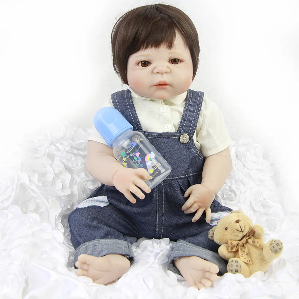 

23" 55cm Full silicone Reborn baby Play House dolls toys for 2 year old bathe bonecas kids gift bebe toys doll BOY Bonecas