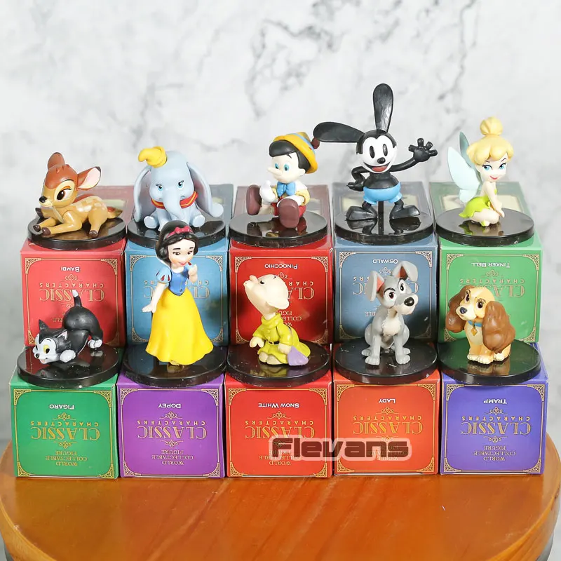 

Snow White Bambi Dopey Tramp Tinkerbell Oswald Pinocchio Dumbo Mini PVC Figure WCF Collectible Model Toys 5pcs/set