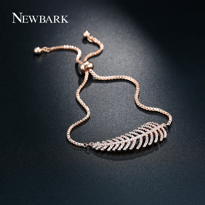 

NEWBARK Bijoux Vintage Feather Bracelet For Women Charm Chain Jewelry Girl High Grade Leaf Shaped Rhinestone Bracelet