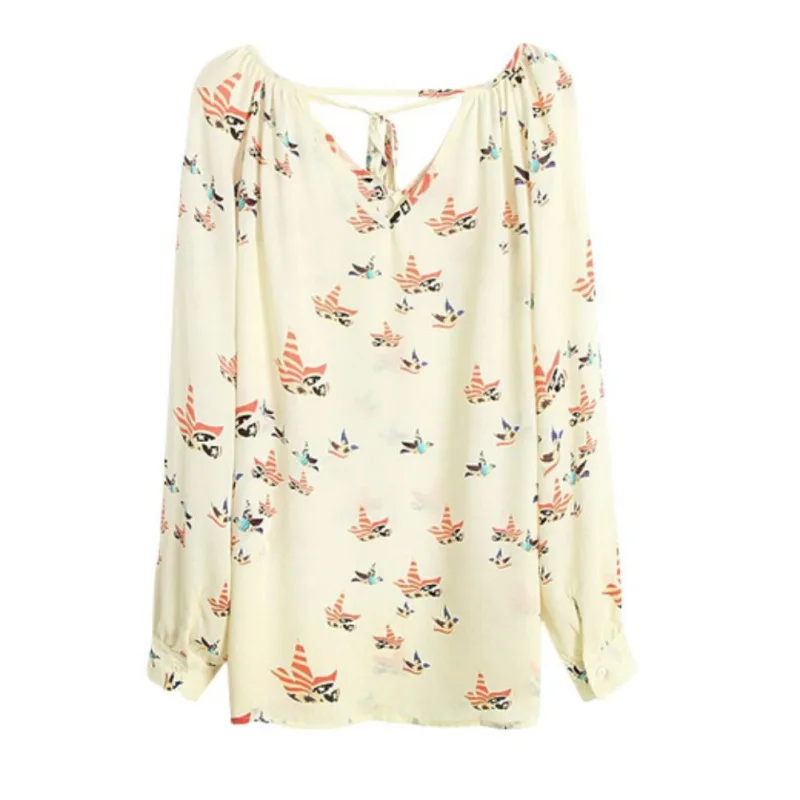 Новинка, модная женская шифоновая блузка с коротким рукавом, Повседневная Свободная рубашка с принтом голубя
