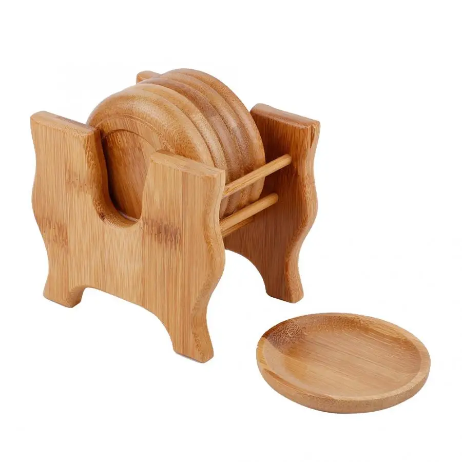 

Tea Table With Jasmine Tea Set Cup Coasters Kung Fu Tea Accessories Bamboo Round Cup Holder Tea Accessories