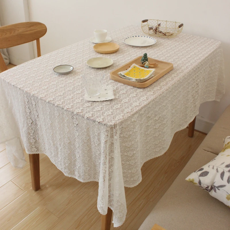 

Simple Pastoral Style Cotton Thread Lace Table Cloth Retro Rectangle Table Cover 1pc Dinner Tea End Dresser Dustproof Tablecloth