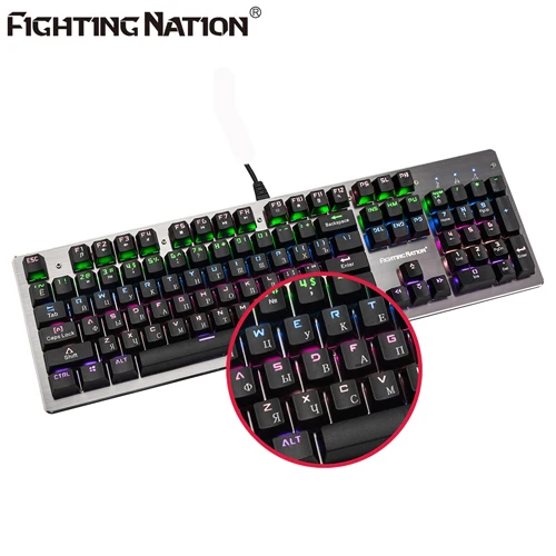 FIGHTING NATION русская Механическая Подсветка с подсветкой Проводная USB игровая геймерская компьютерная клавиатура подсветка клавиатуры - Цвет: Черный