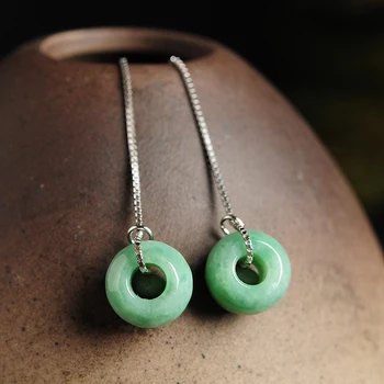 

2019 new 925 silver inlaid genuine A goods natural beans green jade safety buckle earrings women with certificate