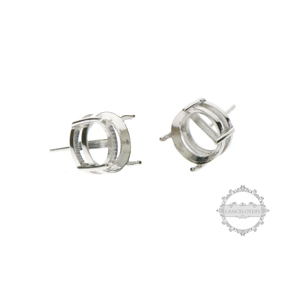 

4-10MM Round Simple Prong Settings for CZ Stone Solid 925 Sterling Silver DIY Studs Earrings Supplies 1702162