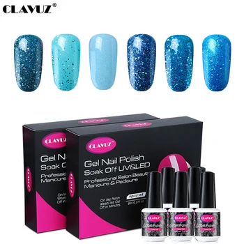

CLAVUZ 6pcs/set UV Nail Gel Polish 36 Blue Color Kit Manicure UV LED Lamp Vanishes 8ml DIY Manicure Art Tools Present Gel Sets