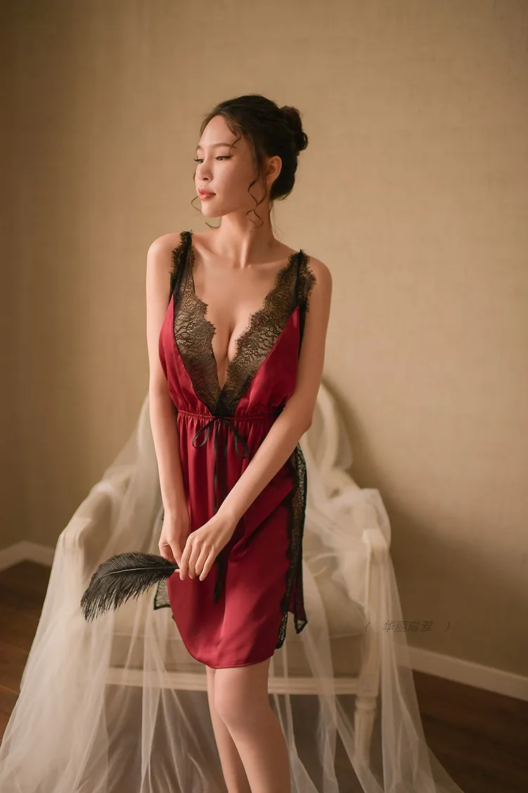 Женская ночная рубашка в винтажном стиле, кружевное Плиссированное Сетчатое женское белье с v-образным вырезом, сексуальная ночная рубашка, полупрозрачный Романтический костюм