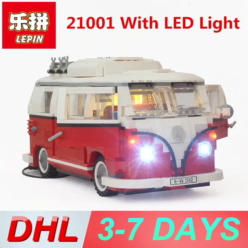

Lepin 21001 with LED Light Technic Building Blocks Volkswagen T1 Camper Van Model Compatible Legoing 10220 Bricks Toys for Kids