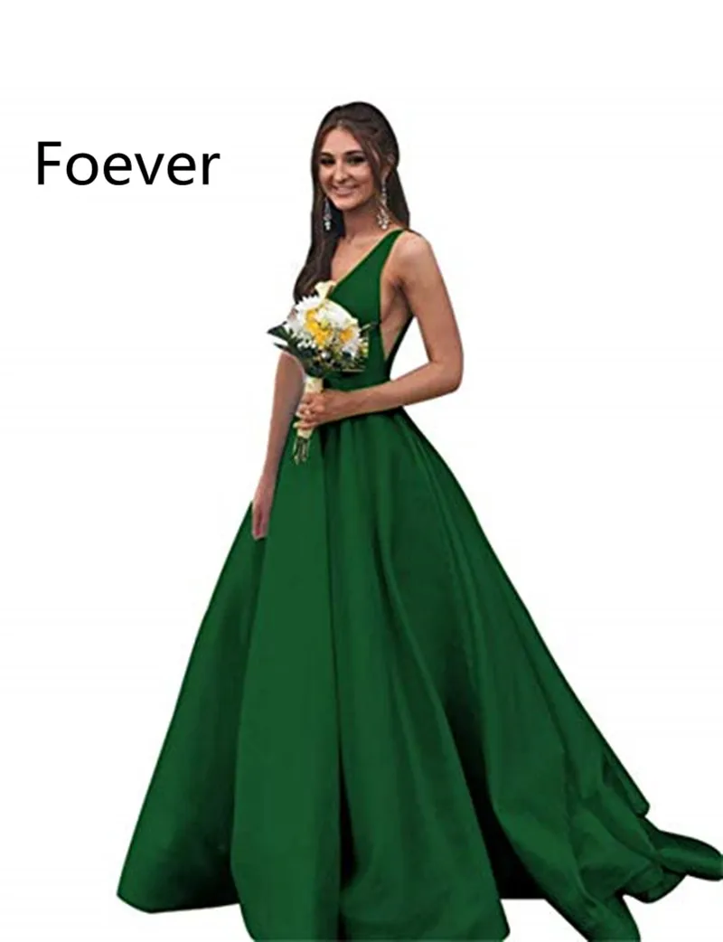 Sexy-Yellow-Satin-Evening-Dresses-V-Neck-A-Line-Sweep-Train-Long-Formal-Occasion-Dress-2019