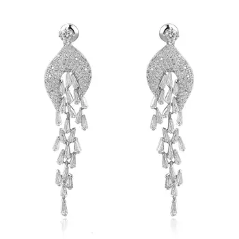 

YAN MEI Luxury Butterfly Long Earrings ethnic Silver Color earring crystal statement earrings for women GLE2059