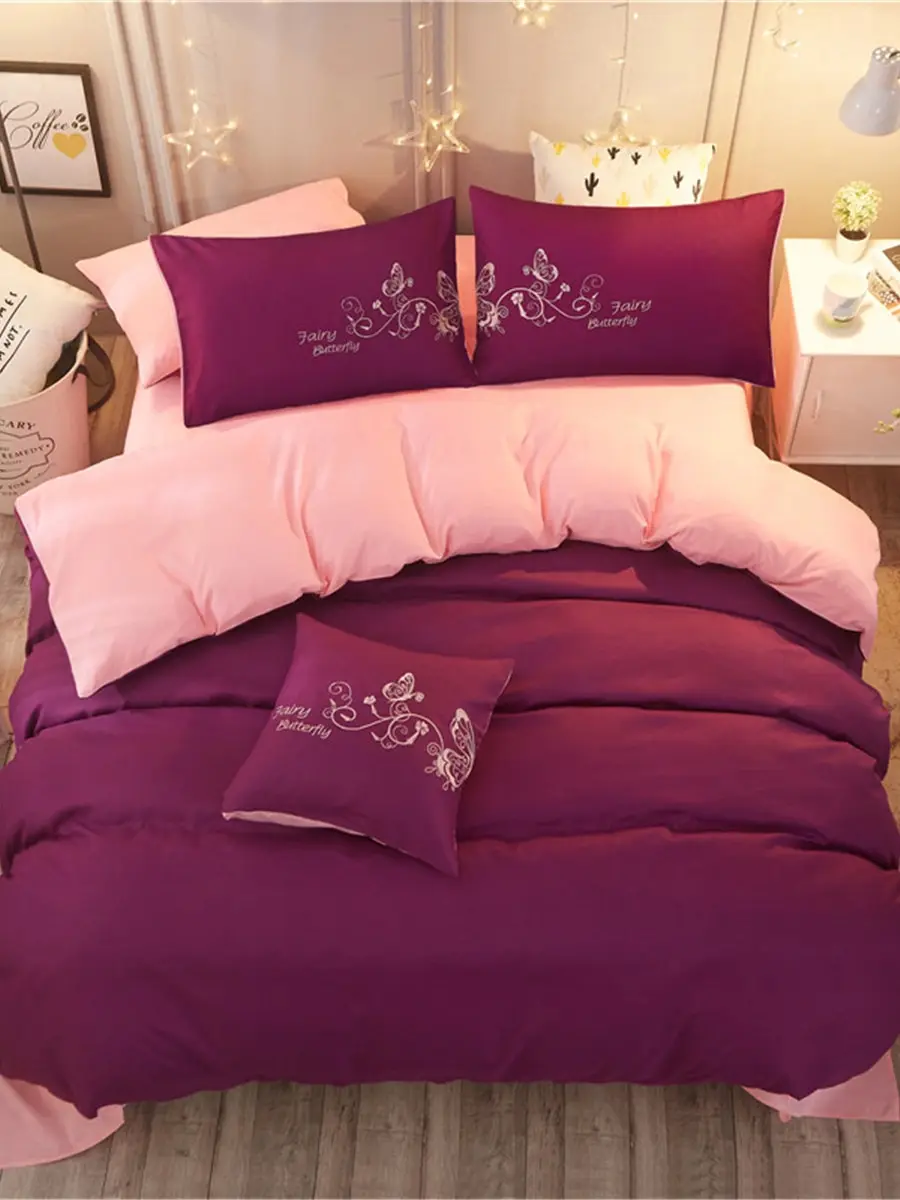 

4 Pcs Duvet Cover Set Modern Solid Color Floral Comfy Bedclothes Set