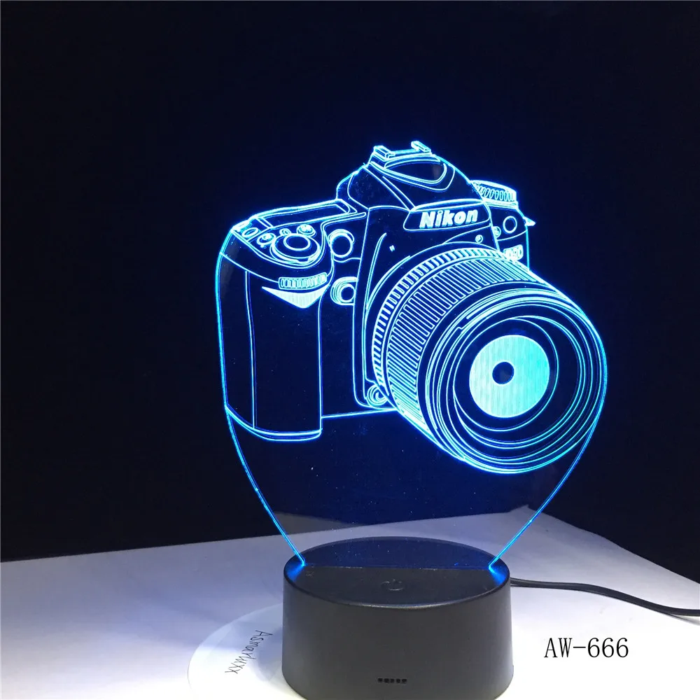 Nikon Камера 3D светодиодный ночной Светильник Led акриловые красочный светильник s голограмма дети настольная лампа атмосферу светодиодный светильник лампа милый светильник AW-666