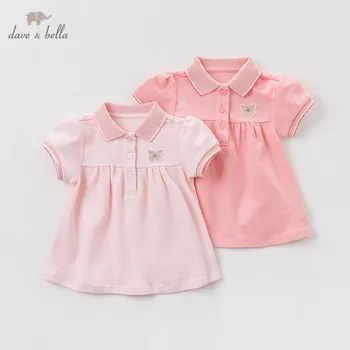 

DBQ9707 dave bella summer baby girls fashion T-shirt children solid tops girls high quality pullover kids lolita tees