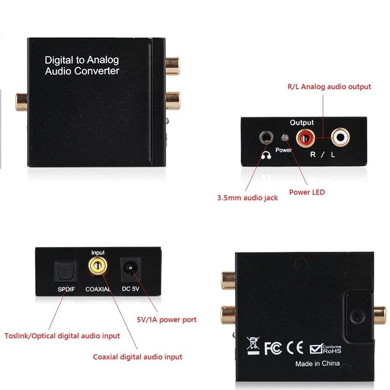 Коаксиальный Оптический волокно Toslink для RCA L/R 3,5 мм AUX Jack стерео цифровой аудио сигнал в аналоговый декодер SPDIF усилитель конвертера