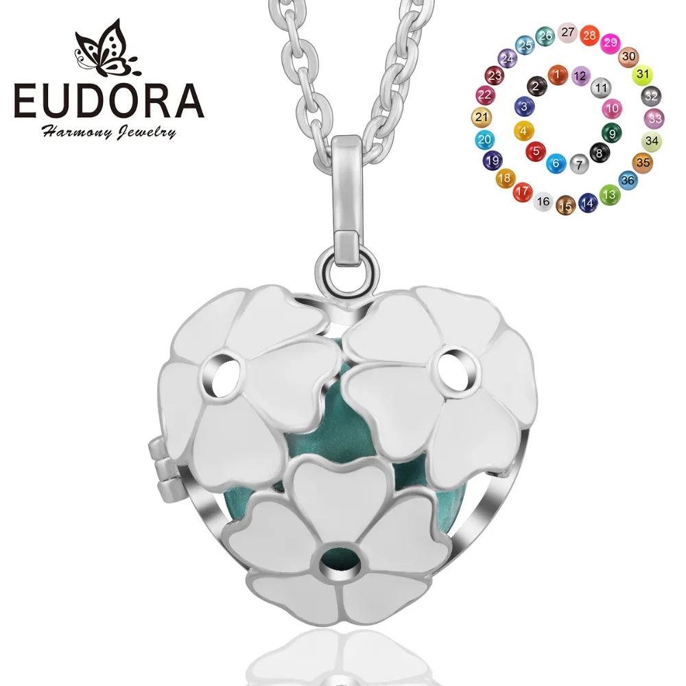

Eudora Women Necklace 20mm Harmony Pregnant Bola Ball Pure White Flow Locket Cage Pendant Necklace Mother Fine Jewelry K137N20