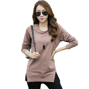 

Bottoming Shirt Female Spring Autumn 2019 New Long-Sleeved Cotton T-shirt Solid Color O-Neck Loose Large Size Wild Tops LQ669