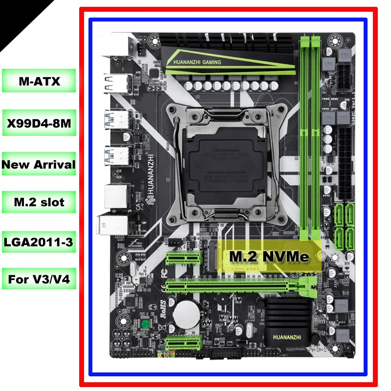 Материнская плата HUANANZHI M ATX X99 для всех процессоров LGA2011-3, таких как 2680 V4/V3 M.2 NVMe Слот 2* DDR4 4* USB3.0 4* SATA3.0 порты