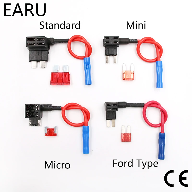 12 V soporte de fusible adaptador de grifo de circuito a Micro Mini estándar Ford ATM APM cuchilla Auto fusible con fusible de coche de hoja de 10 a con soporte