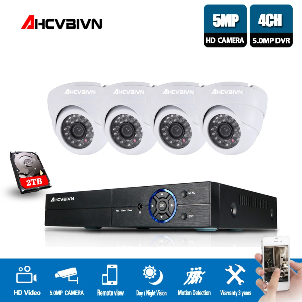 

AHCVBIVN 4CH HD 5MP Home Security Cameras System With Hard Drive and 4Pcs 5.0MP 2560*1920p Indoor Outdoor Dome CCTV Cameras Kit