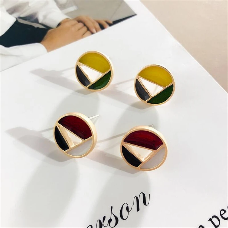 

Korean style geometric contrast color earring studs color matching advanced texture roundings fashion jewelry