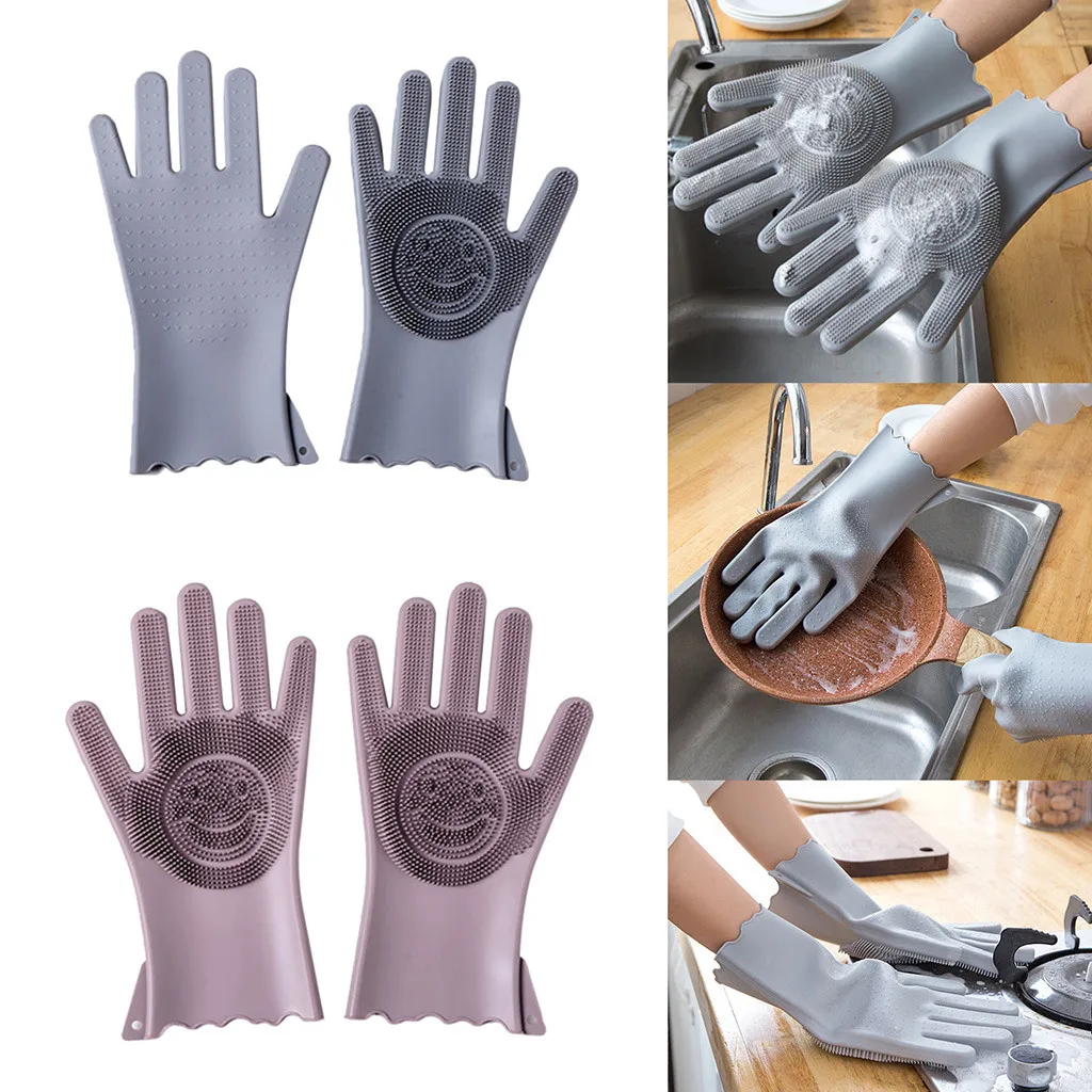 

Magic Dishwashing Gloves For Washing Dishes Silicone Cleaning Gloves With Brushes Kitchen Household Rubber Gloves