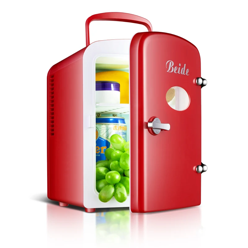 2 In 1 Portable Mini Home Car Refrigerator 4L 12V 220V Home Travel Use Mini Vahicle Fridge Cooler Box Red Black Blue Frigo famous brand mini car refrigerator 10l heat cold dual use 12v 220v mini home single door home car fridge cooler box traval use