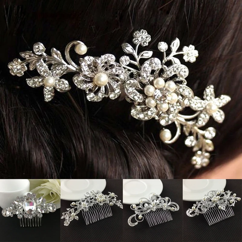 5Pcs Pearl Crystal Rhinestone Diamante Hair Combs Hair Clip Women Girls