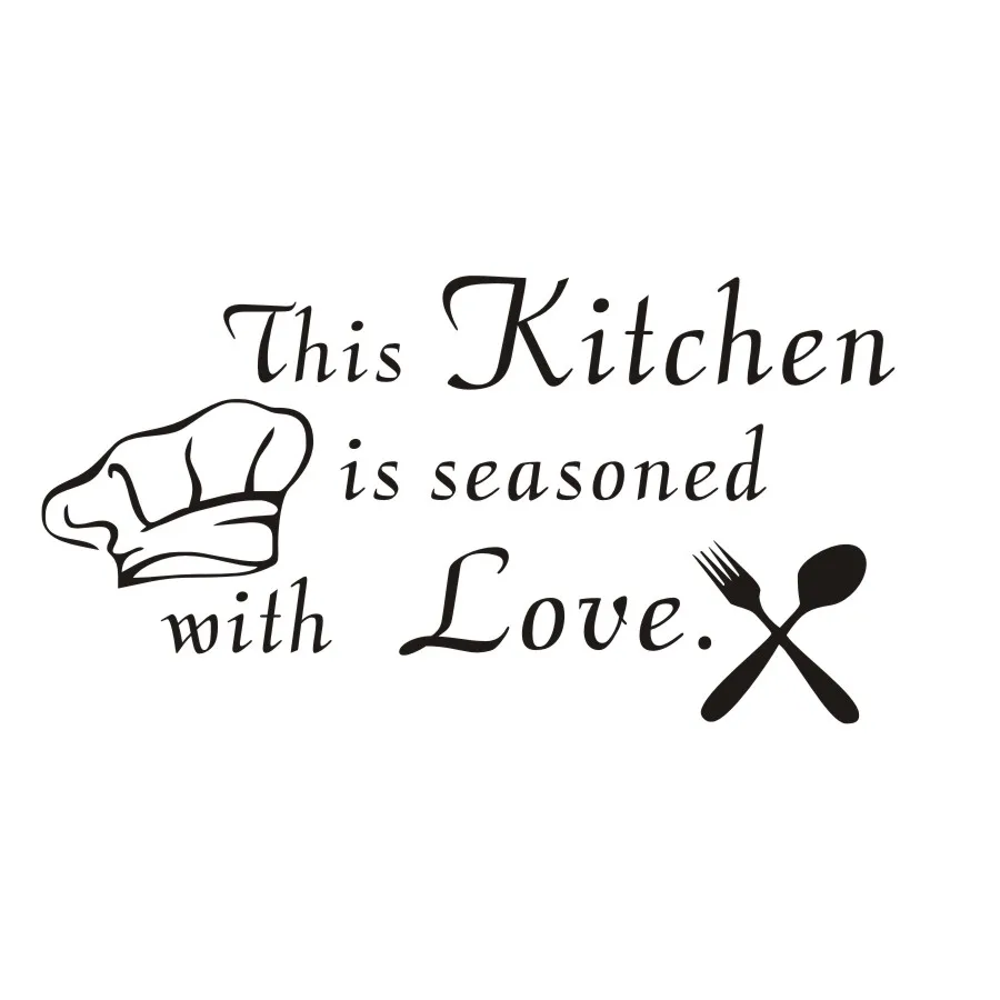Kitchen Wall Sticker His Kitchen Is Seasoned With Love Cutlery And Chef Hat,Large Graphic Vinyl Wall Art Decor Decal Stickers