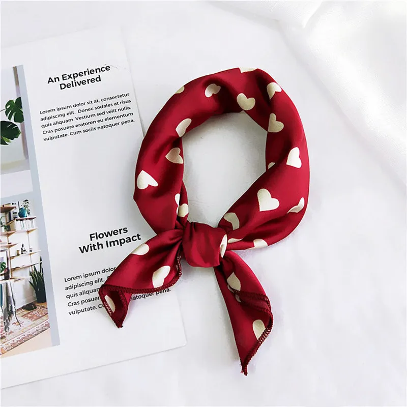 Square Scarf Hair Tie Band For Business Party Women Elegant Small Vintage Skinny Retro Head Neck Silk Satin Scarf