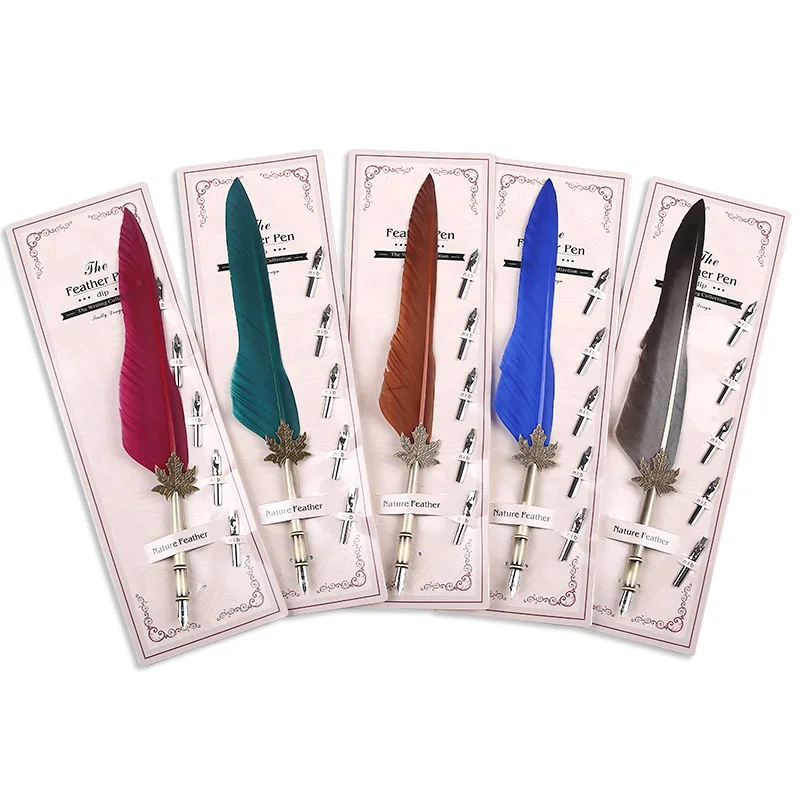 

European Feather Pen Creative Business Gift Signature Pen Cardboard Personality multicolor Dip ink Fountain pen Office Supplies