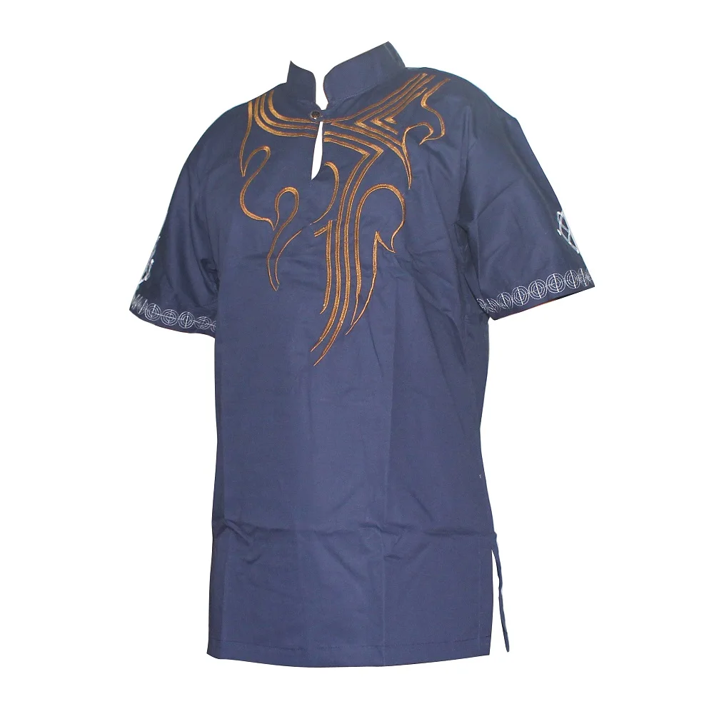 Dashikiage вышитые африканские мужские хиппи винтажный топ Высокая блуза в этническом стиле Дашики нигерийская туземная Анкара футболка - Цвет: Тёмно-синий