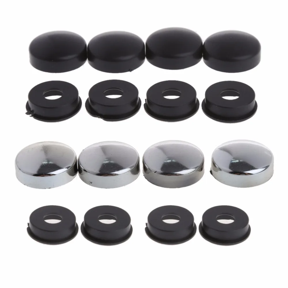 1SET ABS Chrome License Plate Frame Screw Nut Caps+Bolt Cover Set