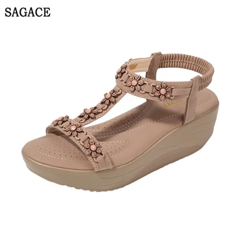 

SAGACE Bohemia Women Ladies Crystal Wedges Sandals Beach Flops Flip Casual Shoes Sexy High Quality Outsid Ladies Shoes