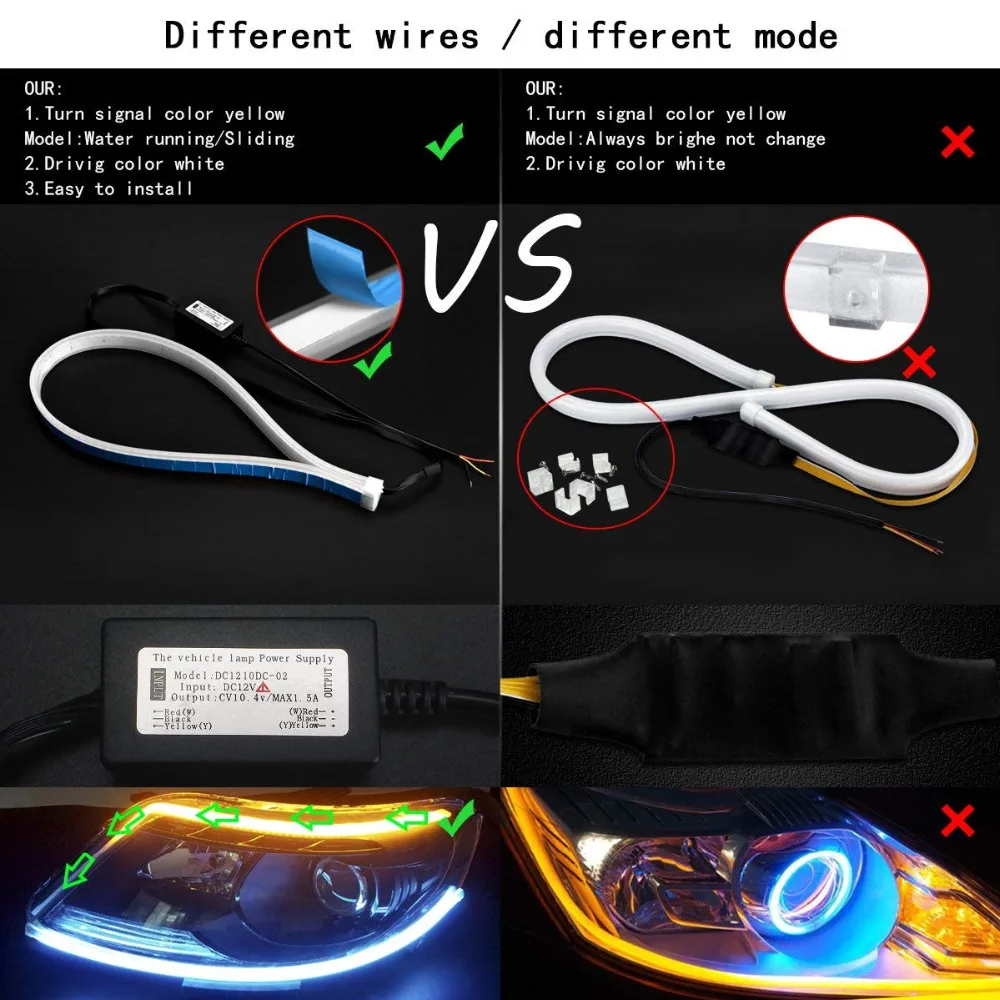 2 Pcs Ultrathin Car LED Strip Lights DRL Daytime Running Light Dual Color Flexible LED Turn Signal Angel Eyes Lamp Car Styling 2 Pcs Ultrathin Car LED Strip Lights DRL Daytime Running Light Dual Color Flexible LED Turn Signal Angel Eyes Lamp Car Styling