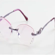 Модные женские без оправы Роскошные Алмазные обрезки сплава Анти-усталость рецептурная оптика очки для чтения женские 1805