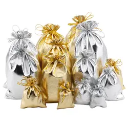 50 шт./лот конфеты мешок Золото Серебро Фольга органза подарок сумки 5 Размеры Свадебная вечеринка пользу мешок Рождество украшенная